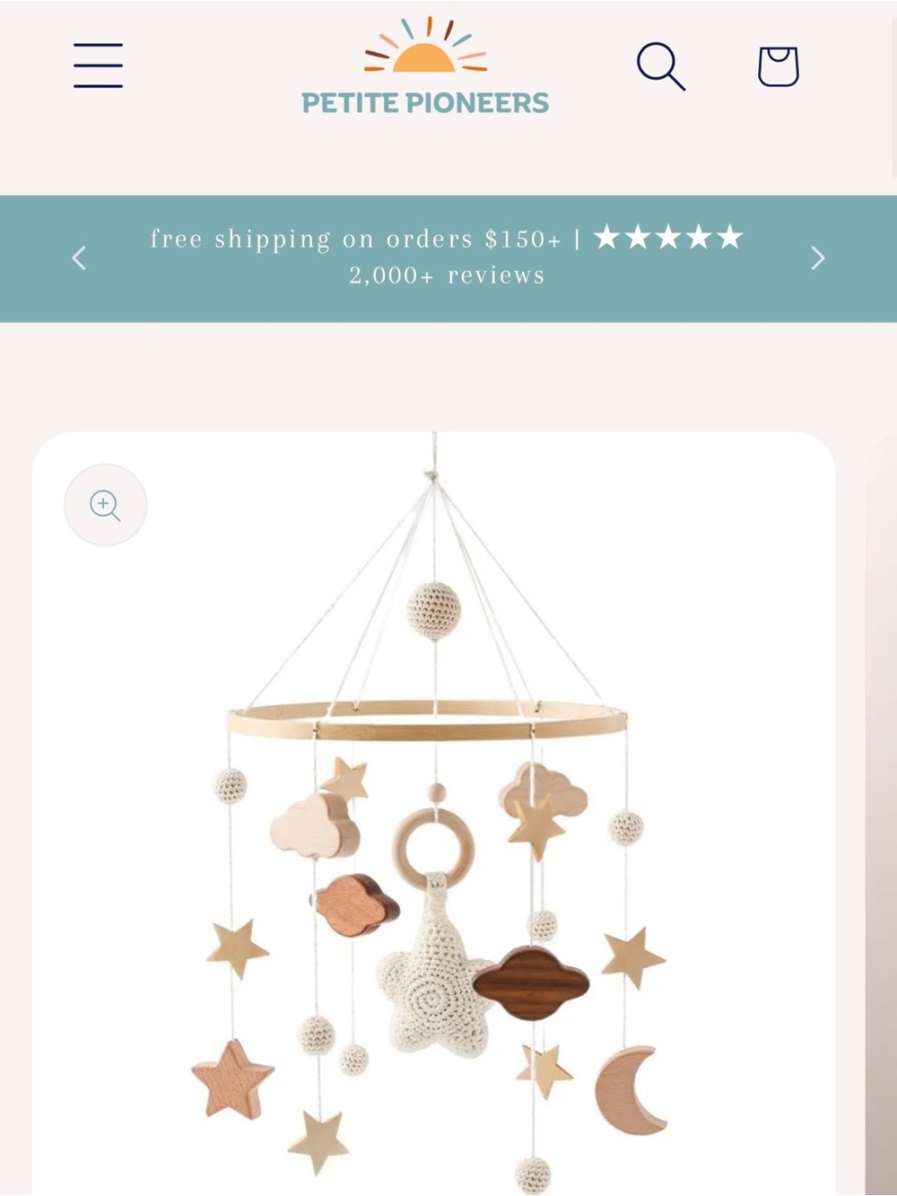 Petite Pioneers Neutral Woodland Mobile - Stars, Clouds & Moon